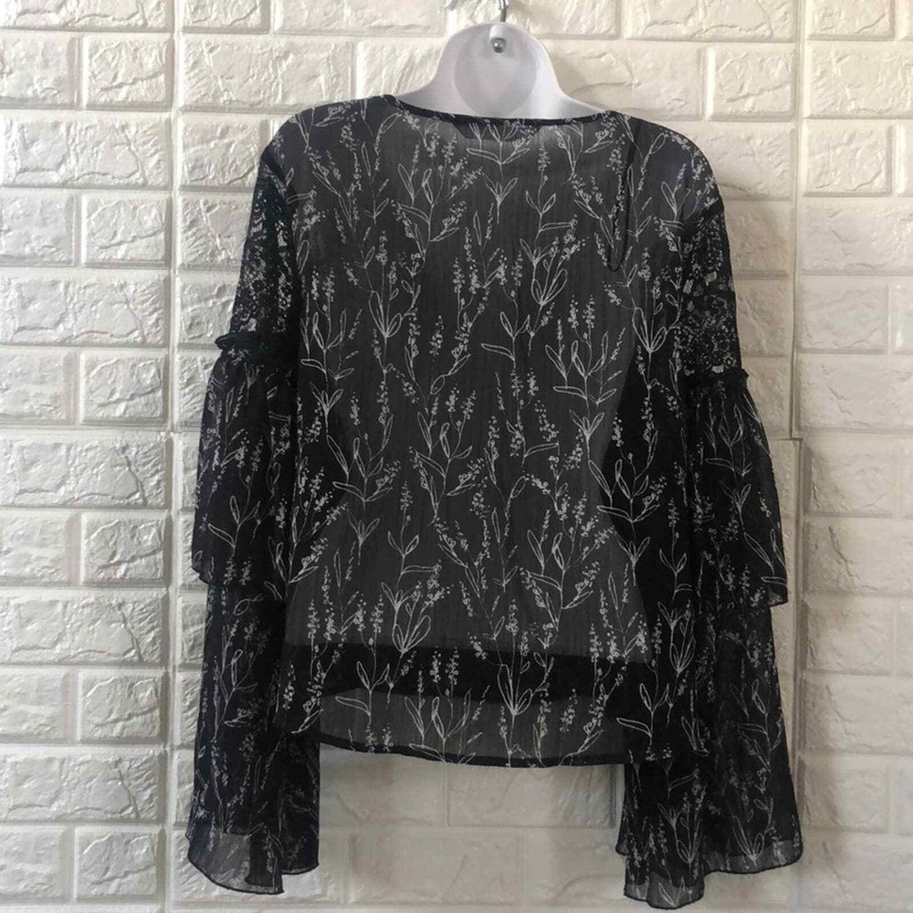 Zara floral sheer blouse with ruffle lace sleeves women's size‎ S castlecore - Picture 4 of 5